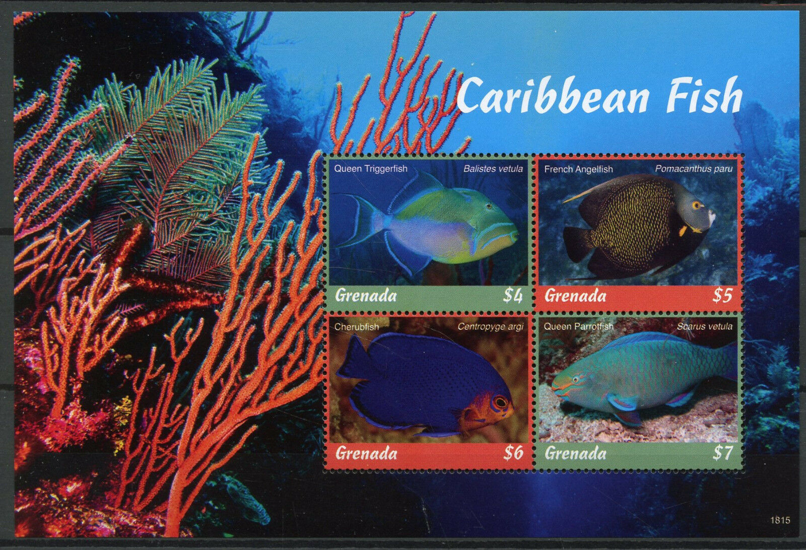 Grenada 2018 MNH Caribbean Fish Triggerfish Angelfish 4v MS Fishes Marine Stamps