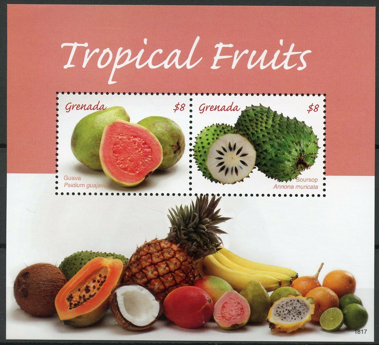 Grenada 2018 MNH Tropical Fruits Guava Soursop 2v S/S Fruit Nature Stamps