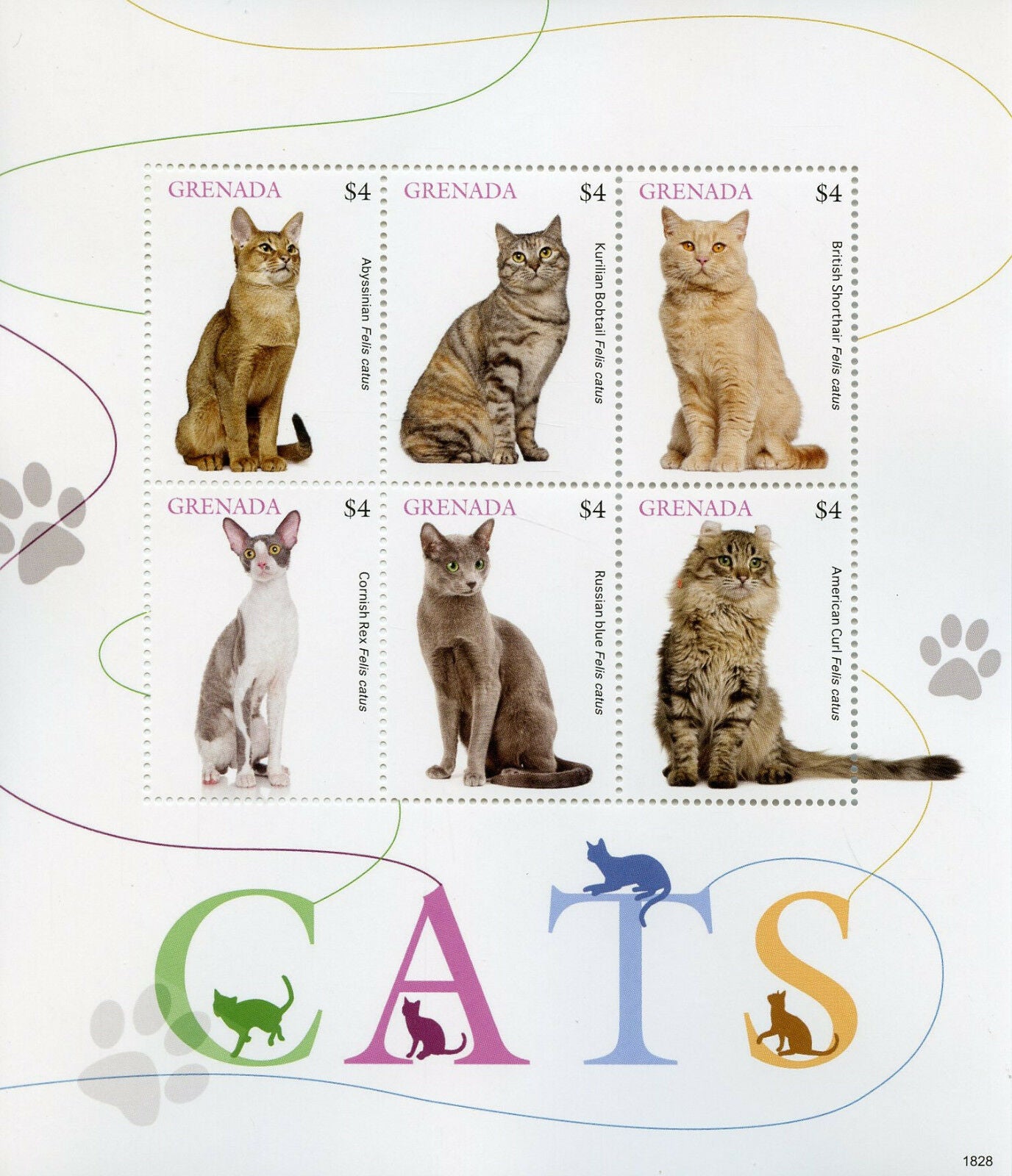 Grenada 2018 MNH Cats Stamps Bobtail American Curl Cornish Rex 6v M/S