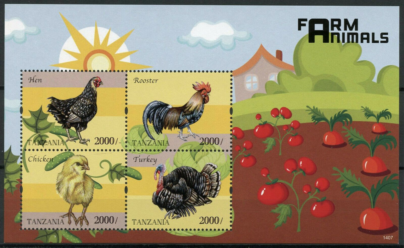 Tanzania 2014 MNH Birds on Stamps Farm Animals Chickens Rooster Turkeys 4v MS II