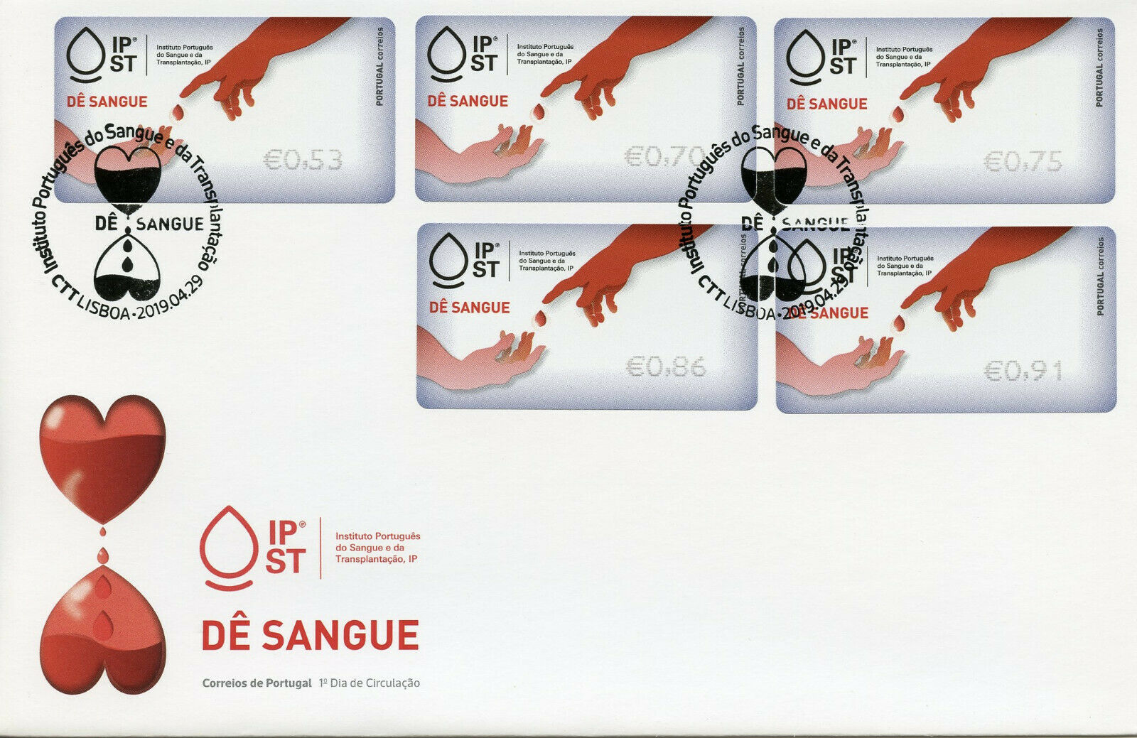 Portugal 2019 FDC Give Blood Solidarity 5v S/A Cover Label Medical Health Stamps