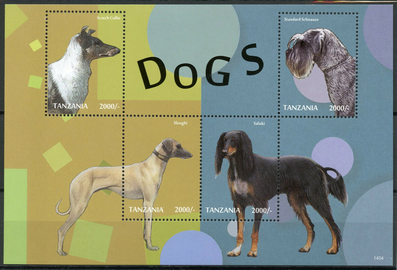 Tanzania Dogs Stamps 2014 MNH Scotch Collie Schnauze Sloughi Saluki 4v M/S I