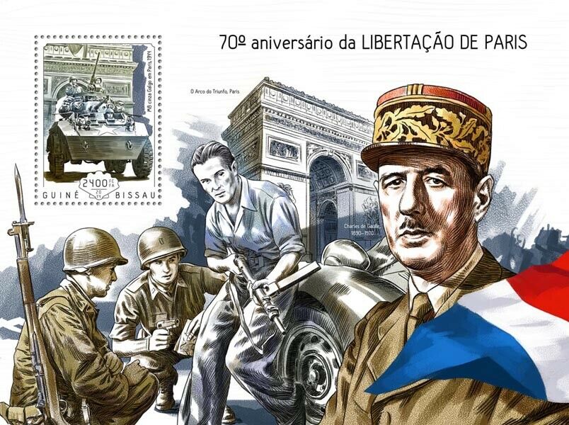 Guinea-Bissau Military Stamps 2014 MNH WWII WW2 Liberation Paris De Gaulle 1v SS