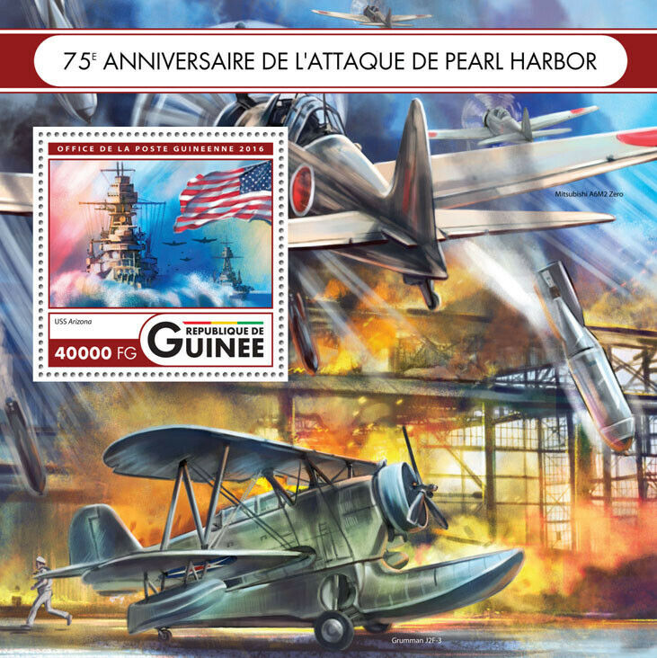 Guinea 2016 MNH Military Stamps WWII WW2 Pearl Harbor Ships Aviation 1v S/S