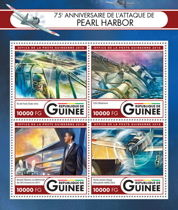 Guinea Military Stamps 2016 MNH WW2 WWII Pearl Harbor Ships Aviation 4v M/S