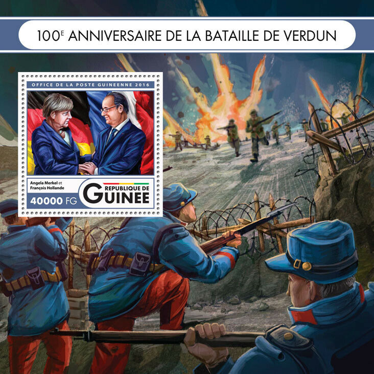 Guinea Military Stamps 2016 MNH WWI WW1 Battle of Verdun Angela Merkel 1v S/S