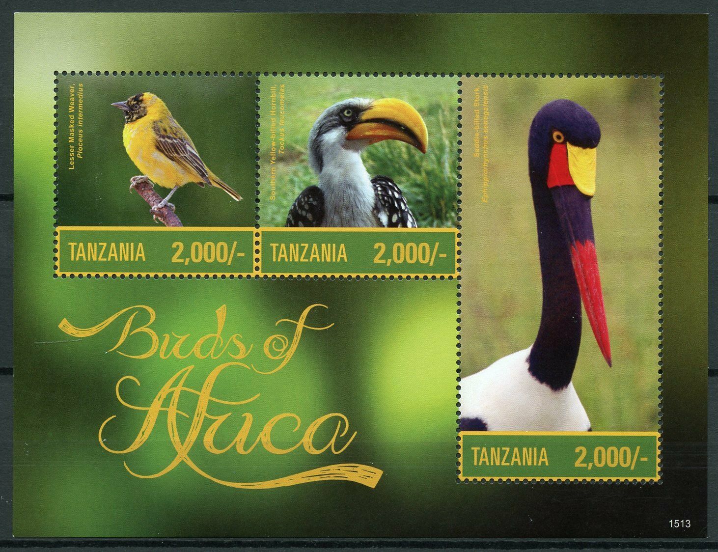 Tanzania Birds of Stamps 2015 MNH African Birds Weavers Hornbills Storks 3v M/S