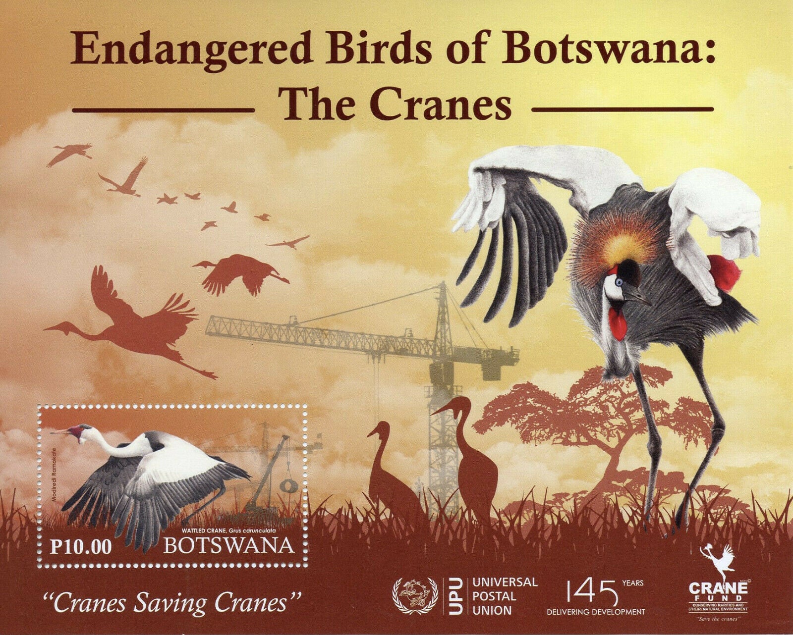 Botswana Birds on Stamps 2019 MNH Endangered Cranes UPU OVPT Crane 1v M/S