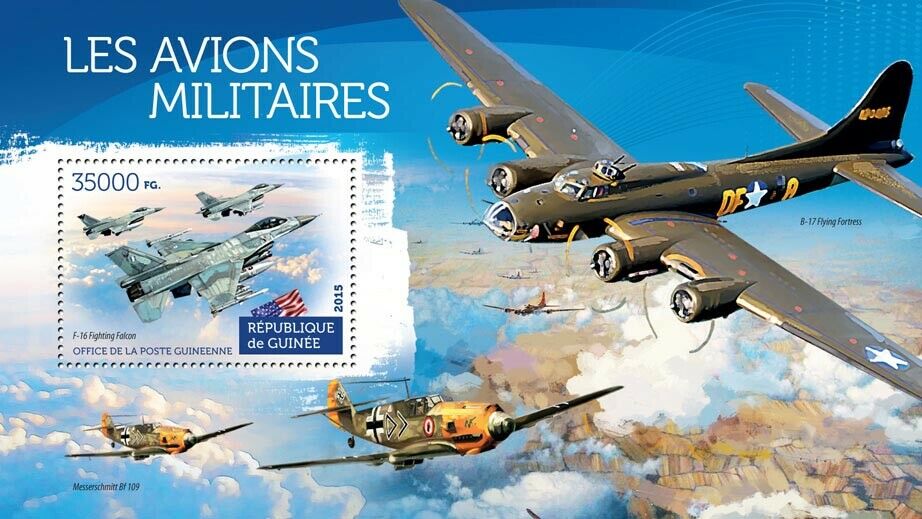 Guinea Aviation Stamps 2015 MNH Military Aircraft F-16 Flying Falcon B-17 1v S/S