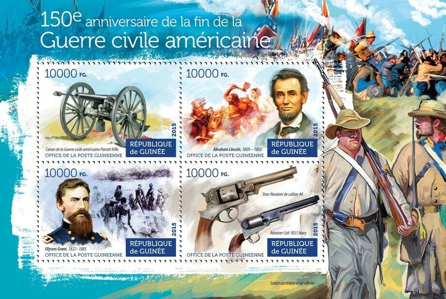 Guinea Military Stamps 2015 MNH End of American Civil War Abraham Lincoln 4v M/S