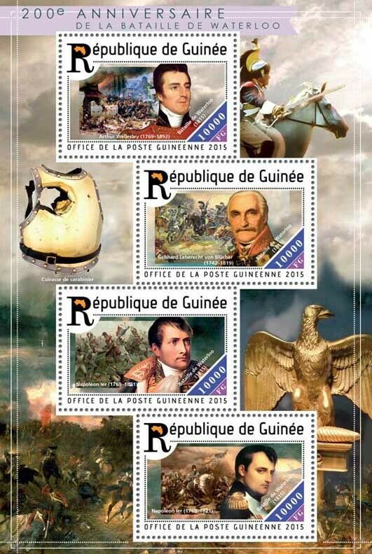 Guinea Military Stamps 2015 MNH Battle of Waterloo Napoleon Wellesley 4v M/S