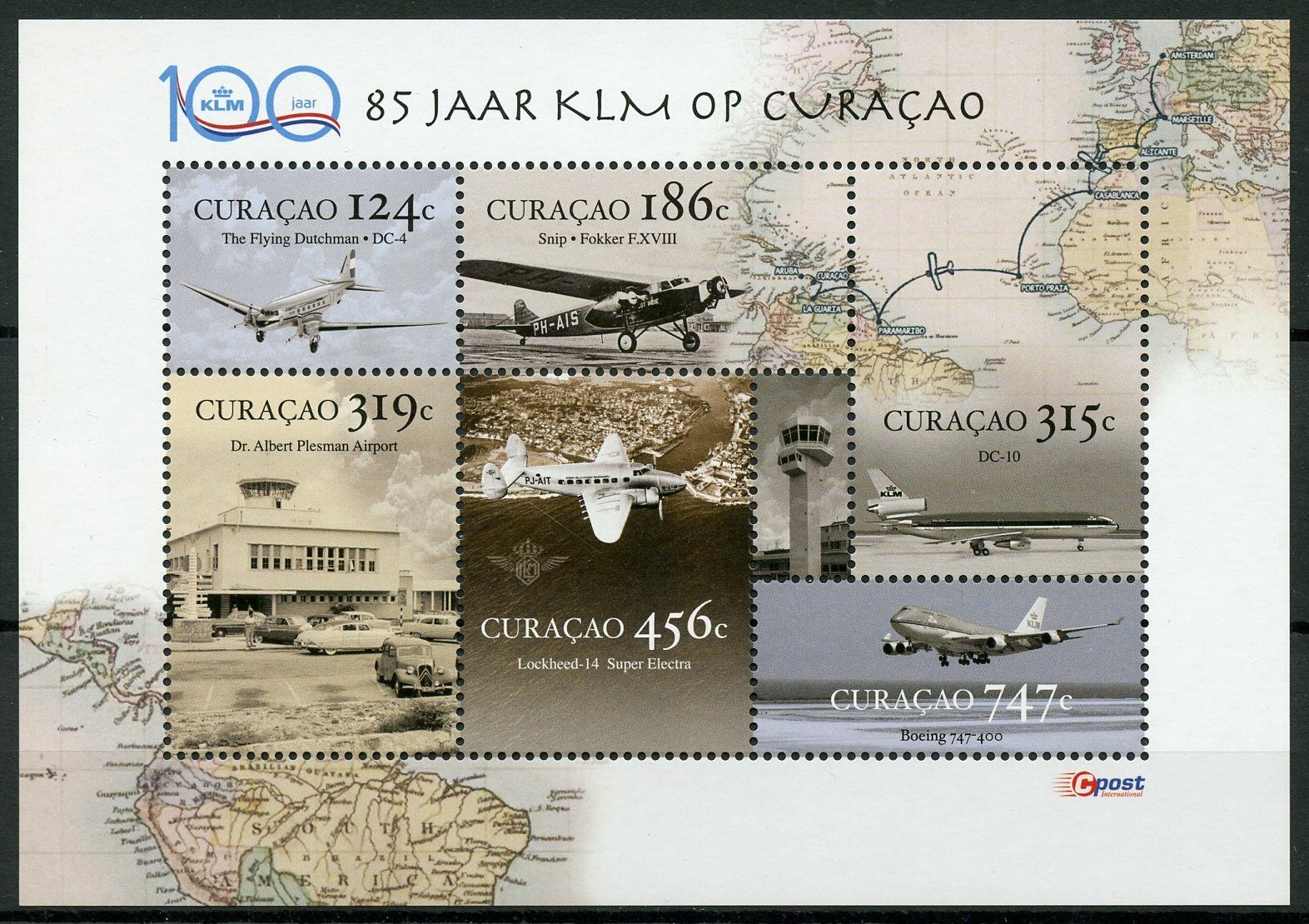 Curacao Aviation Stamps 2019 MNH KLM 85 Years Flying Dutchman Fokker 6v M/S