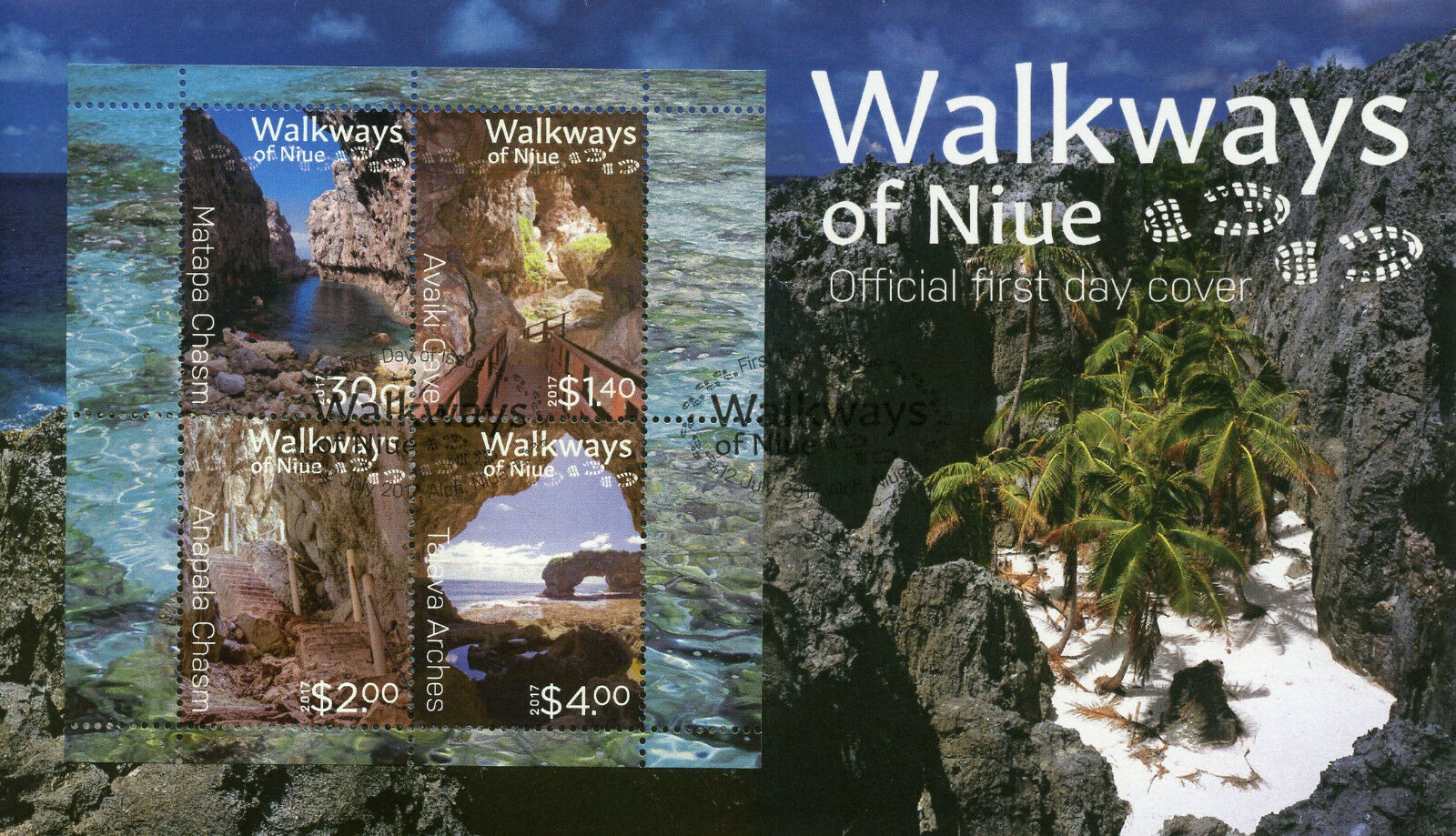 Niue 2017 FDC Walkways of Niue 4v M/S Cover Caves Chasms Tourism Stamps