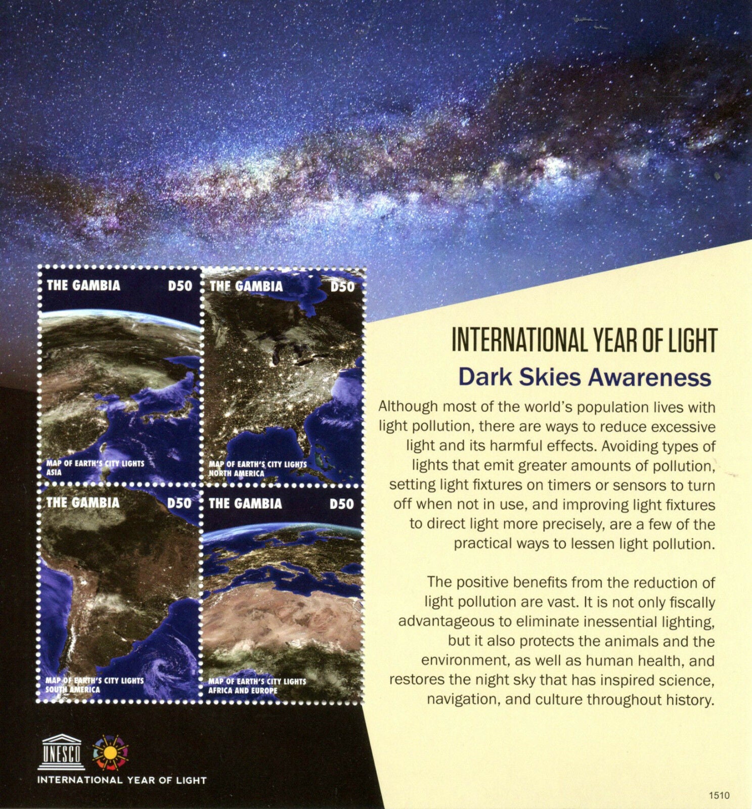 Gambia 2015 MNH UNESCO Stamps Intl Year of Light Dark Skies Awareness Space 4v M/S