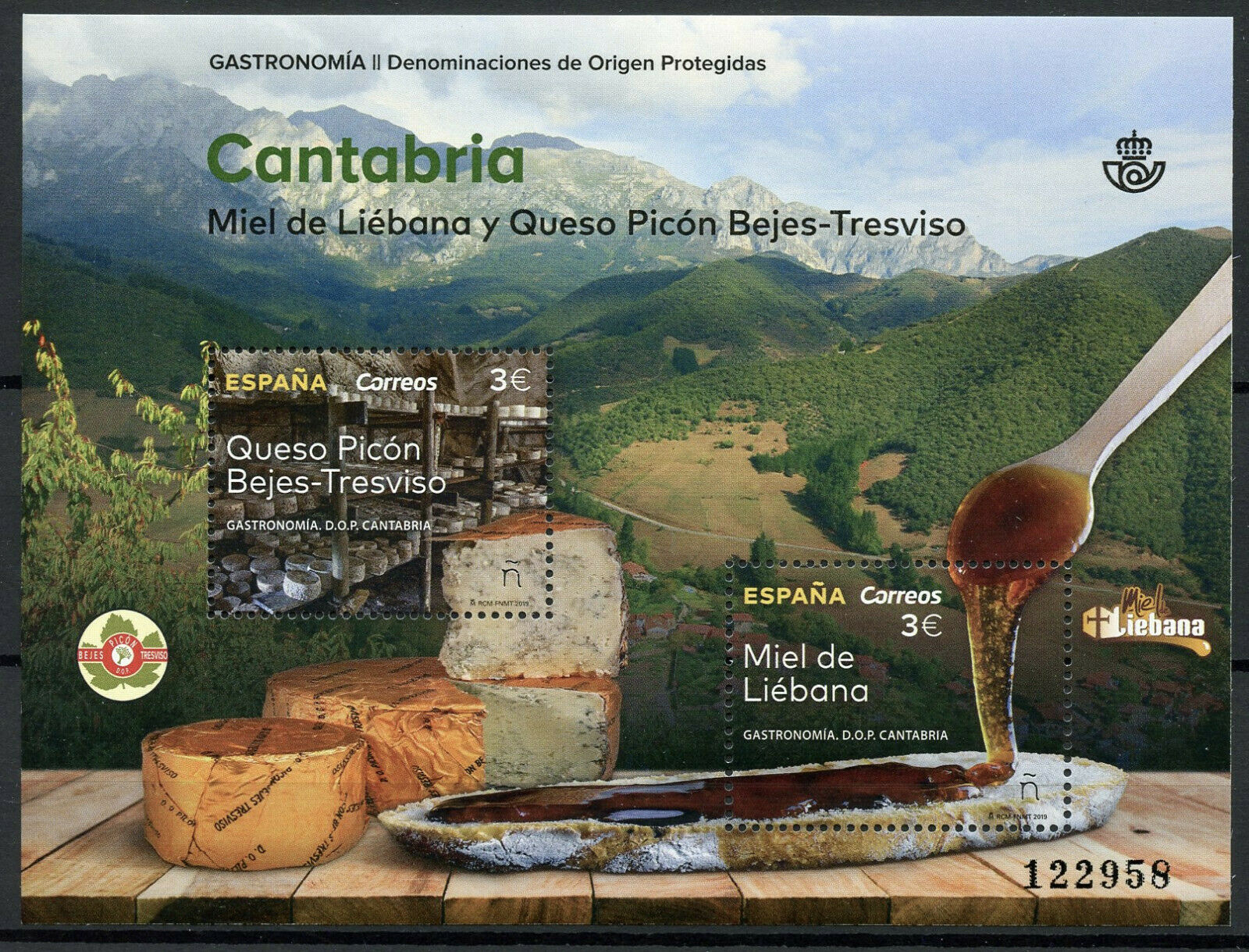 Spain Gastronomy Stamps 2019 MNH Protected Cuisine Cantabria Honey Cheese 2v M/S