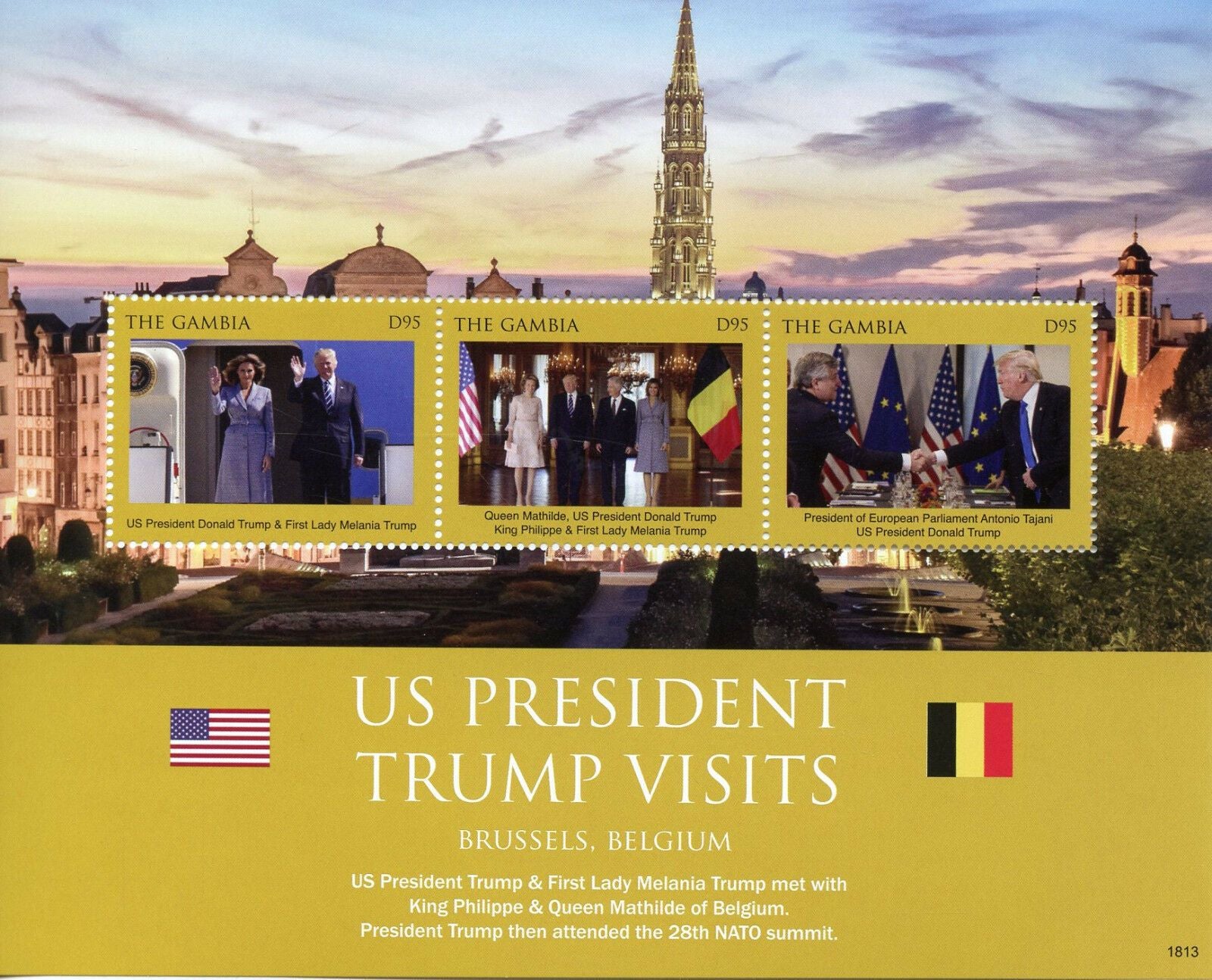 Gambia 2018 MNH Donald Trump Stamps Visit Belgium King Philippe Melania 3v M/S
