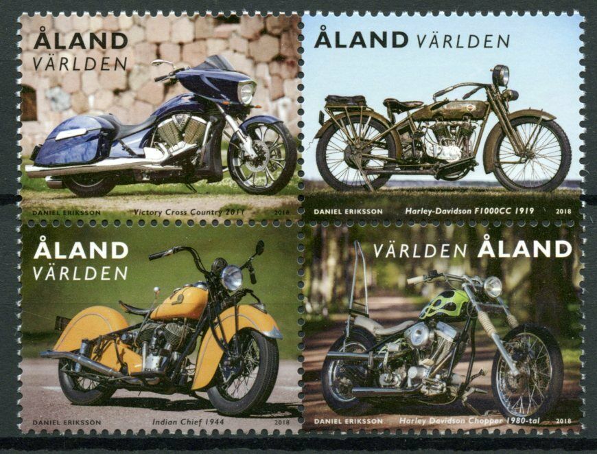 Aland Motorcycles Stamps 2020 MNH Harley Davidson Indian Chief 4v Block