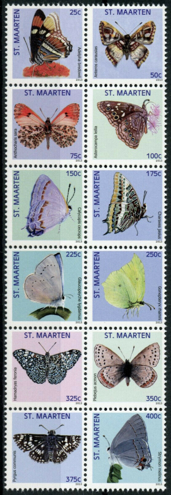St Maarten Butterflies Stamps 2013 MNH Brimstone Butterfly Insects 12v Block