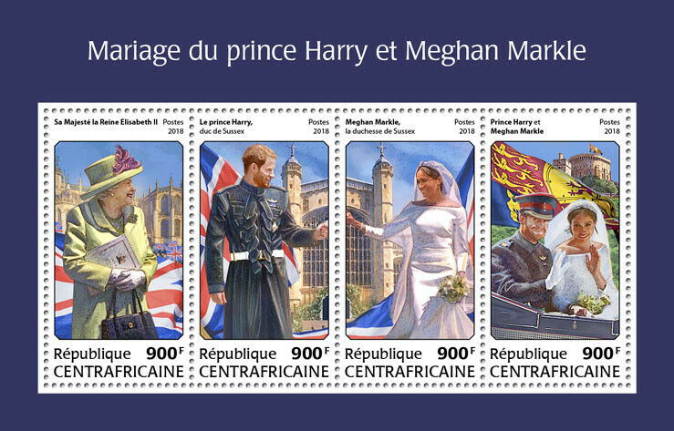 Central African Rep Royalty Stamps 2018 MNH Prince Harry & Meghan Wedding 4v M/S