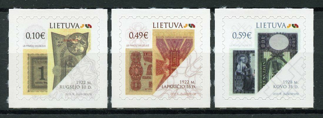 Lithuania Banknotes on Stamps 2020 MNH Symbols of Lithuania State 3v S/A Set