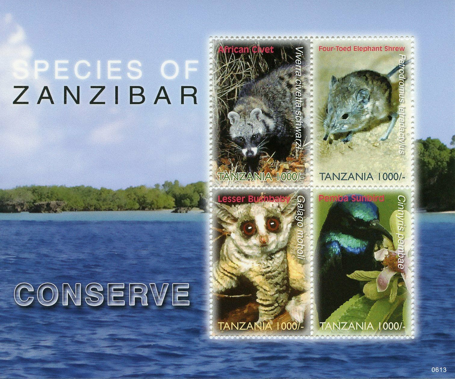 Tanzania 2006 MNH Wild Animals Stamps Species of Zanzibar Civet Birds 4v M/S