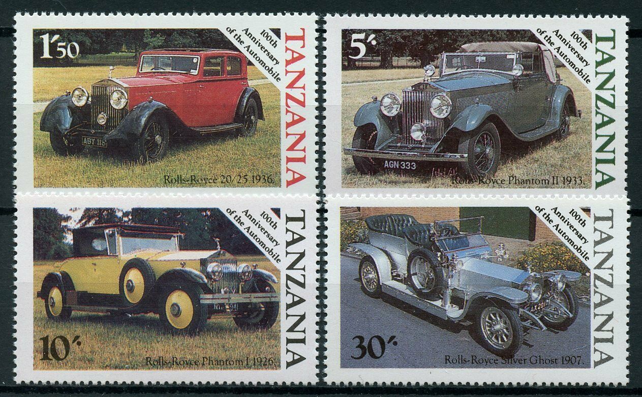 Tanzania Cars Stamps 1985 MNH Automobiles 100th Anniv Rolls Royce 4v Set