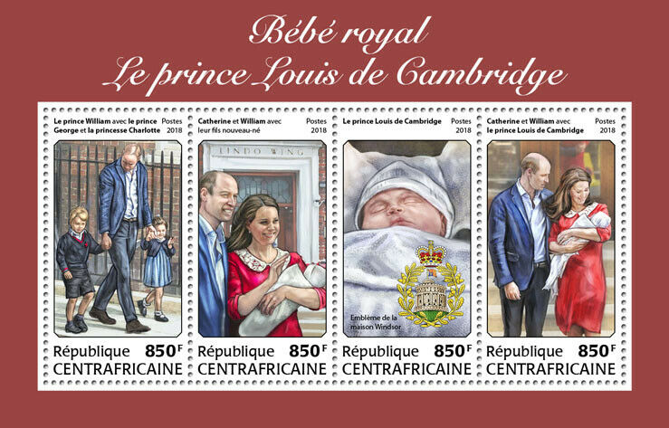 Central African Rep Royalty Stamps 2018 MNH Prince Louis William & Kate 4v M/S