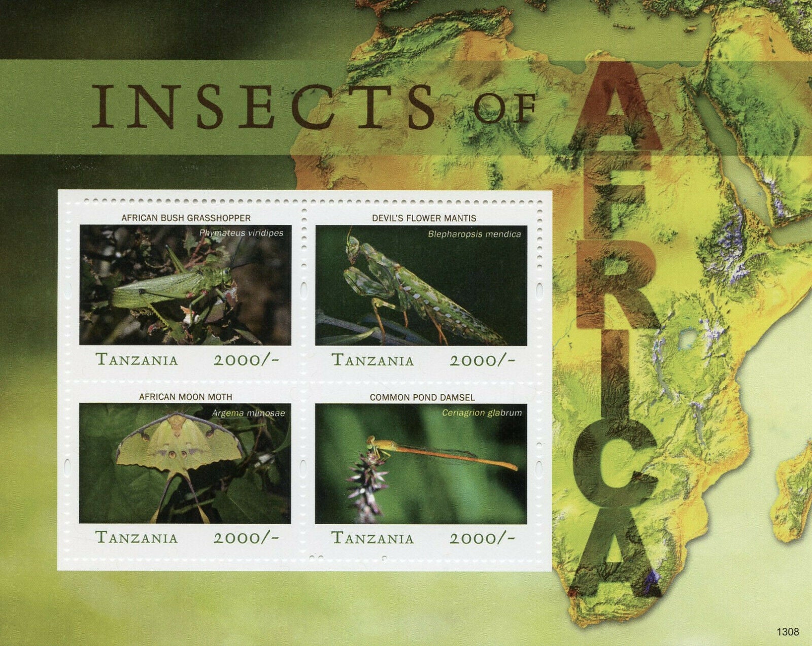 Tanzania 2013 MNH Insects of Africa Stamps Grasshoppers Moths Damselflies 4v M/S