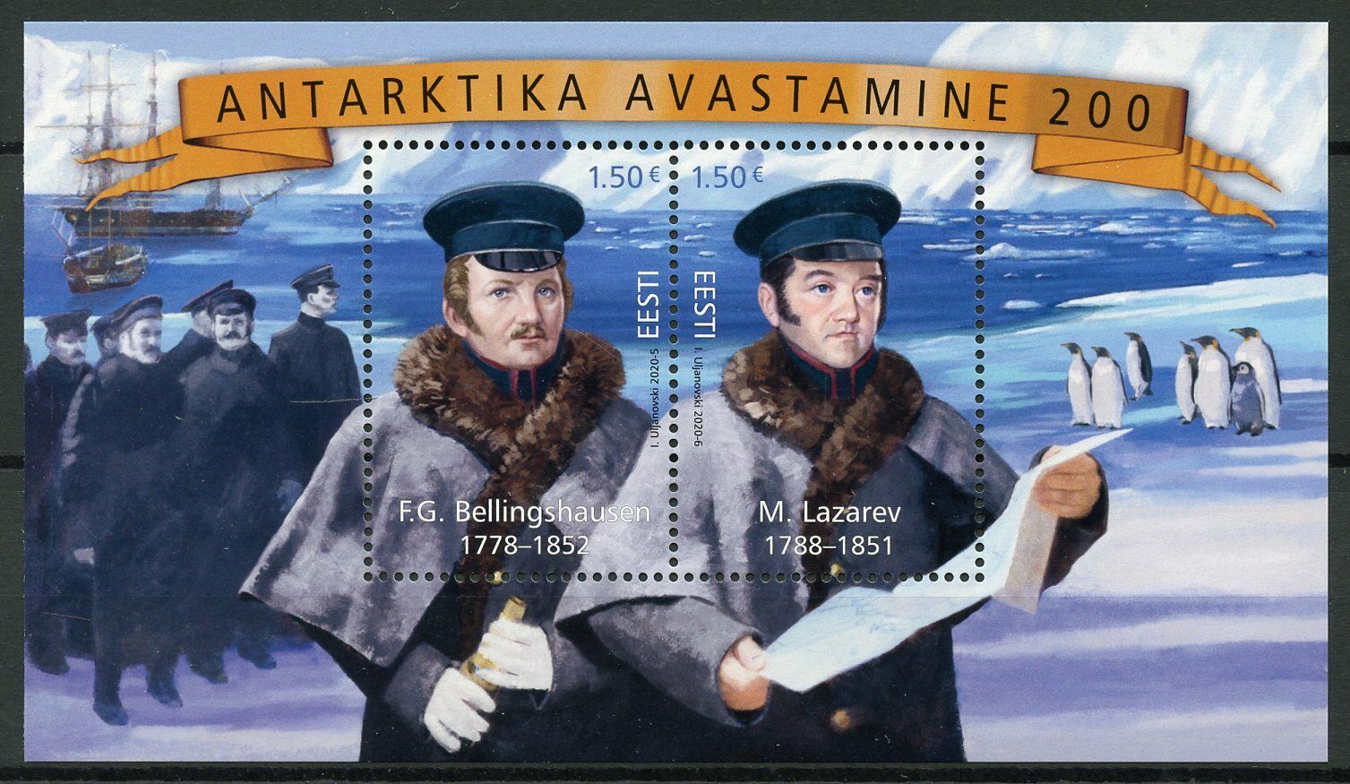 Estonia Ships Stamps 2020 MNH Discovery Antarctica JIS Russia Penguins 2v M/S