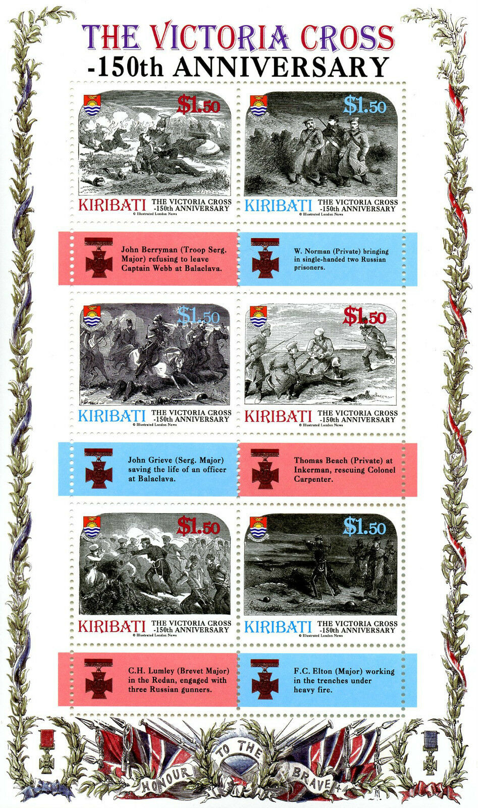 Kiribati 2007 MNH - Victoria Cross 150th Anniv - Military Medals - 6v M/S Stamps