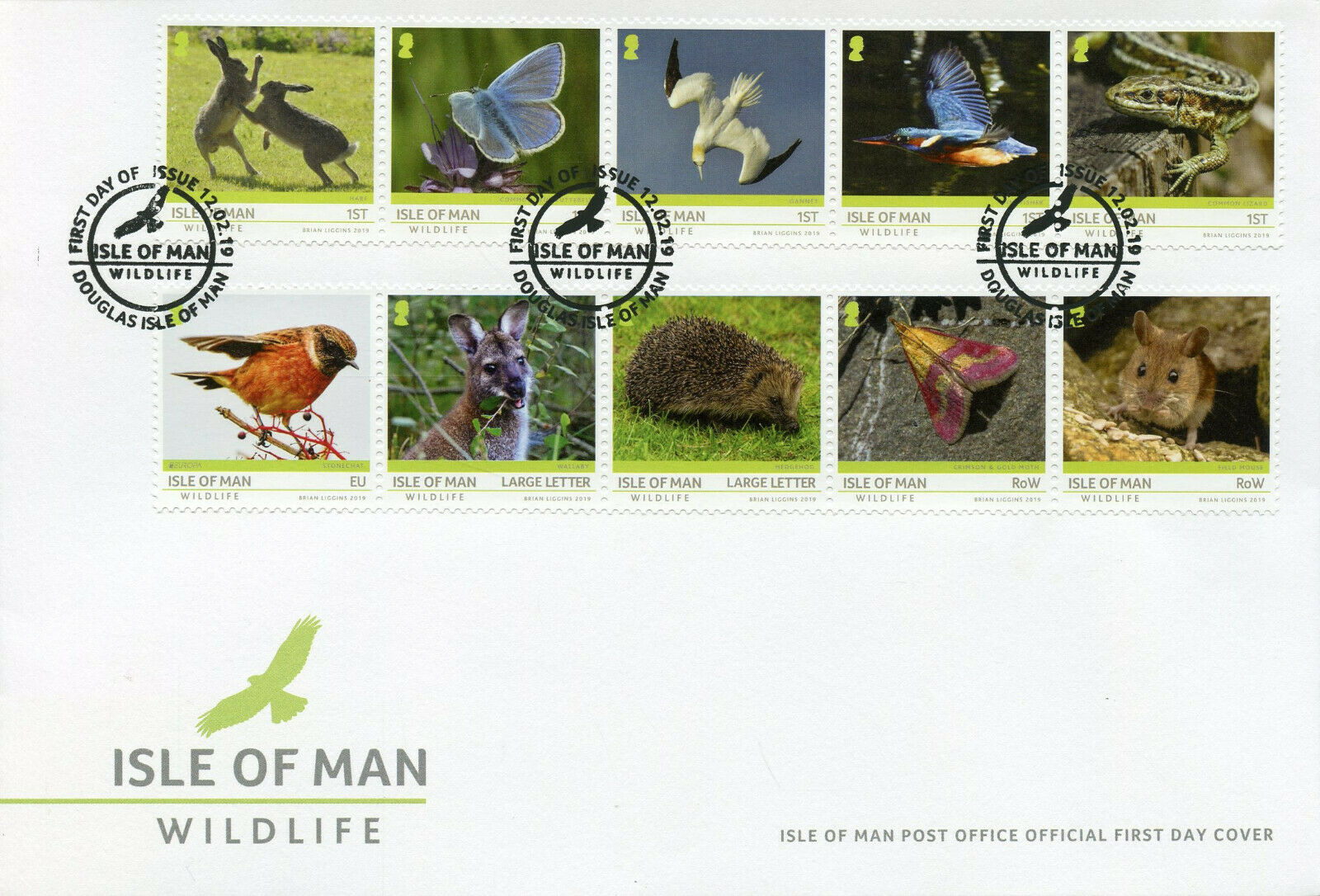 Isle of Man IOM 2019 FDC Wildlife Europa 10v Cover Butterflies Birds Stamps