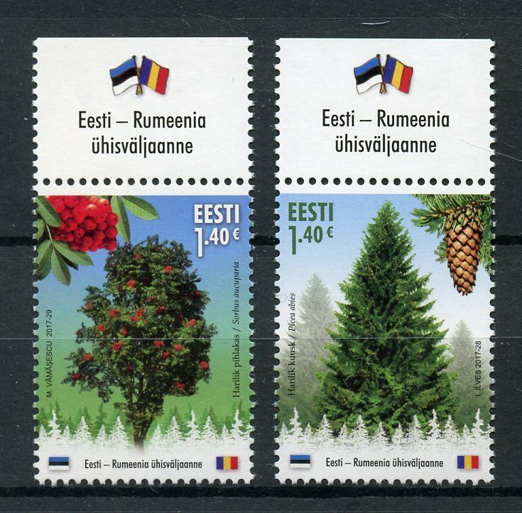 Estonia 2017 MNH Forest Trees Norway Spruce Rowan JIS Romania 2v Set Stamps