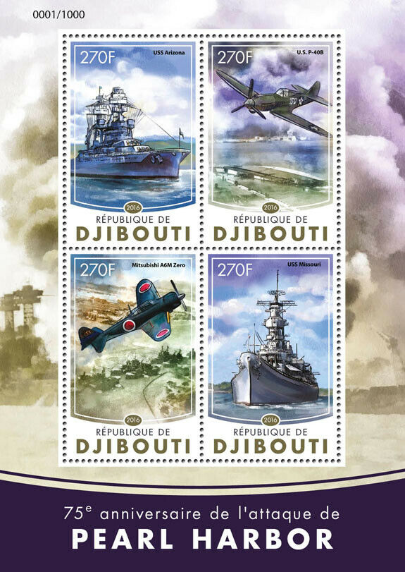 Djibouti Military Stamps 2016 MNH WWII WW2 Pearl Harbor Ships Aviation 4v M/S