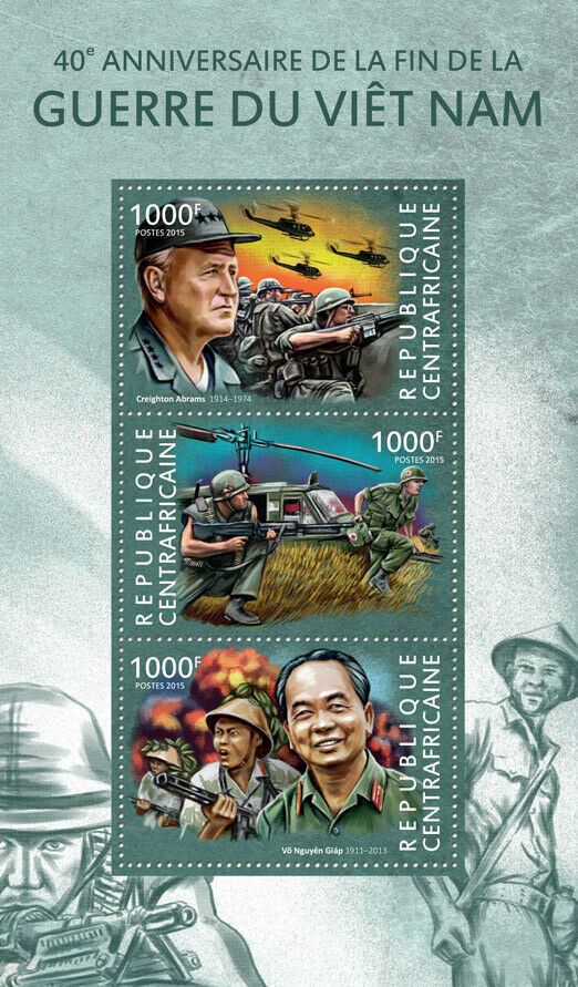 Central African Rep 2015 MNH Military Stamps Vietnam War Helicopters 3v M/S