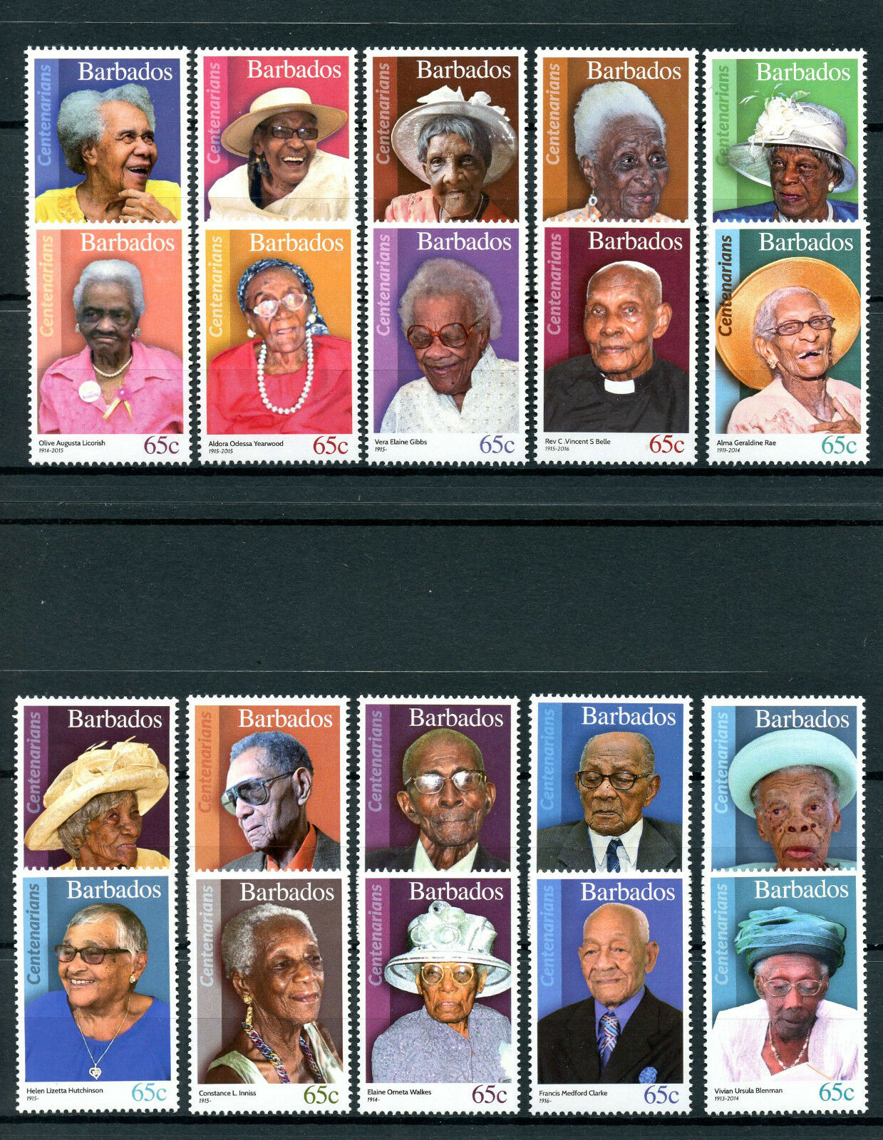 Barbados 2016 MNH People Stamps Centenarians of Barbados 20v Set
