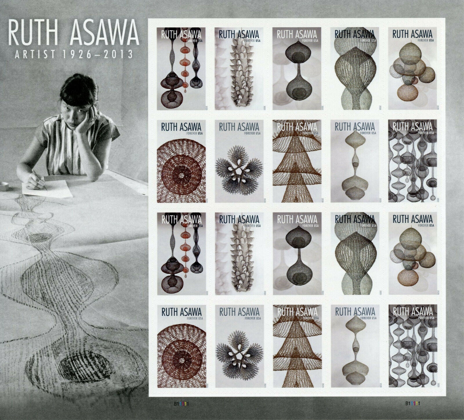 USA Art Stamps 2020 MNH Ruth Asawa American Sculptor Sculpture 20v S/A M/S