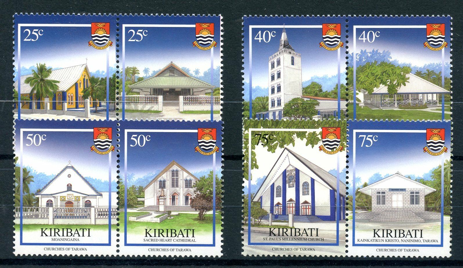 Kiribati 2008 MNH Christmas Stamps Churches of Tarawa Architecture 8v Set in Pairs