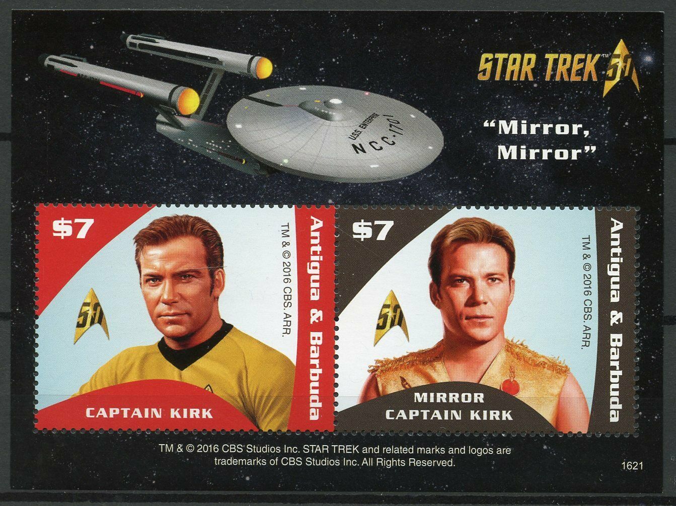 Antigua & Barbuda 2016 MNH Star Trek Original 50th Anniv 2v S/S II Kirk Stamps