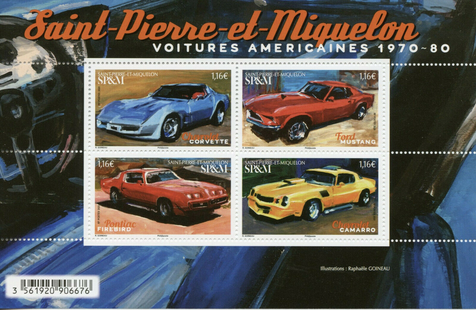 Saint-Pierre & Miquelon SP&M Cars Stamps 2020 MNH American Automobiles 4v M/S