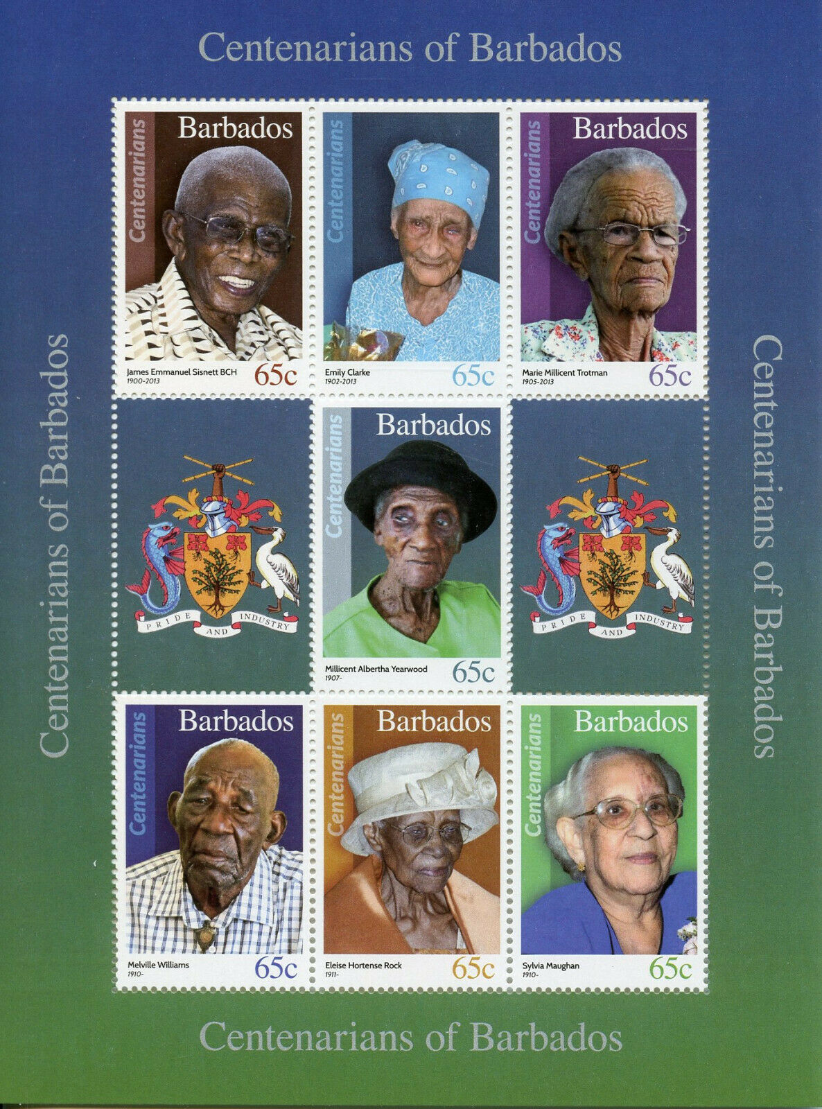 Barbados 2016 MNH People Stamps Super Centenarians of Barbados 7v M/S