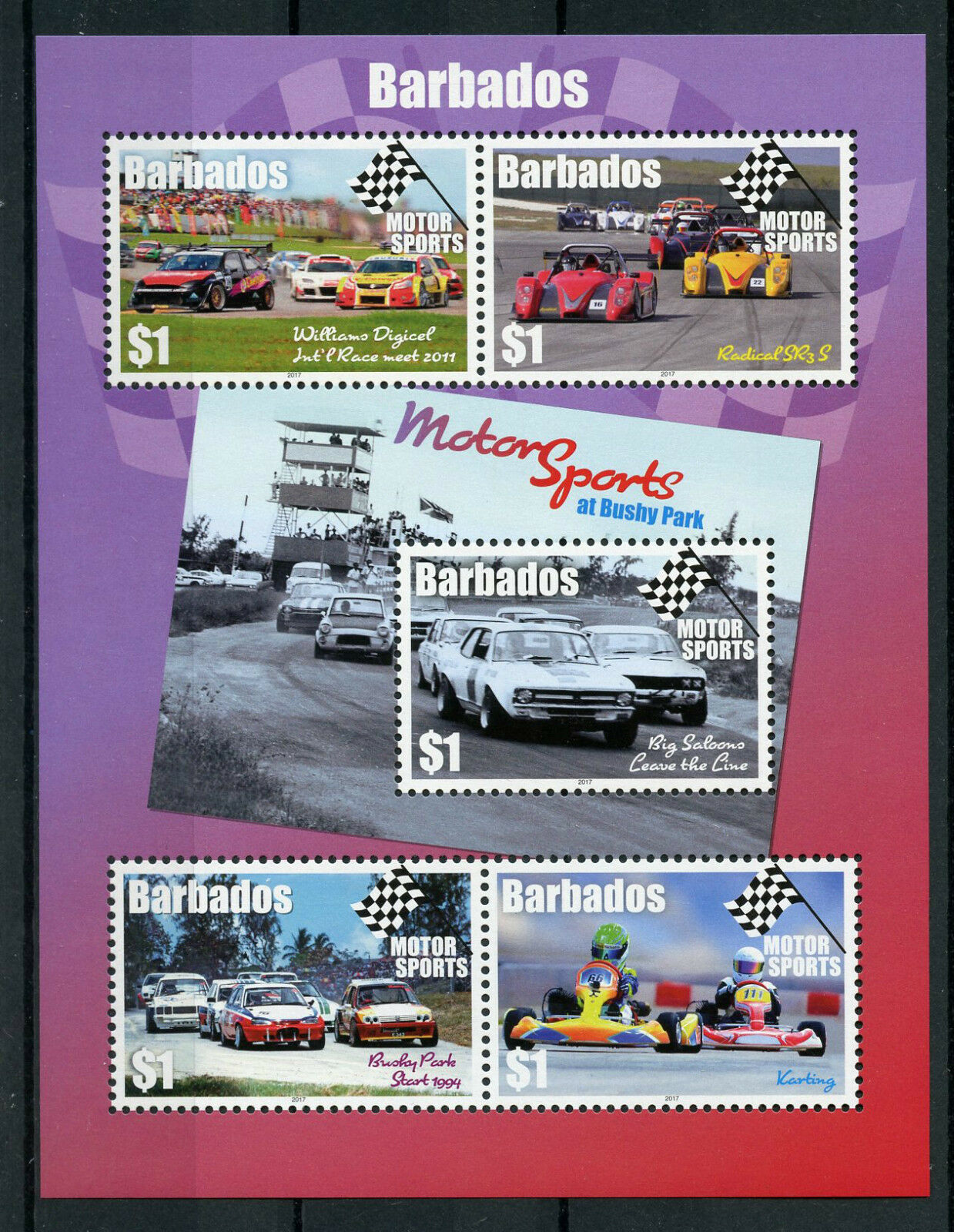 Barbados 2017 MNH Motorsports Motorsport Karting Big Saloons 5v M/S Cars Stamps