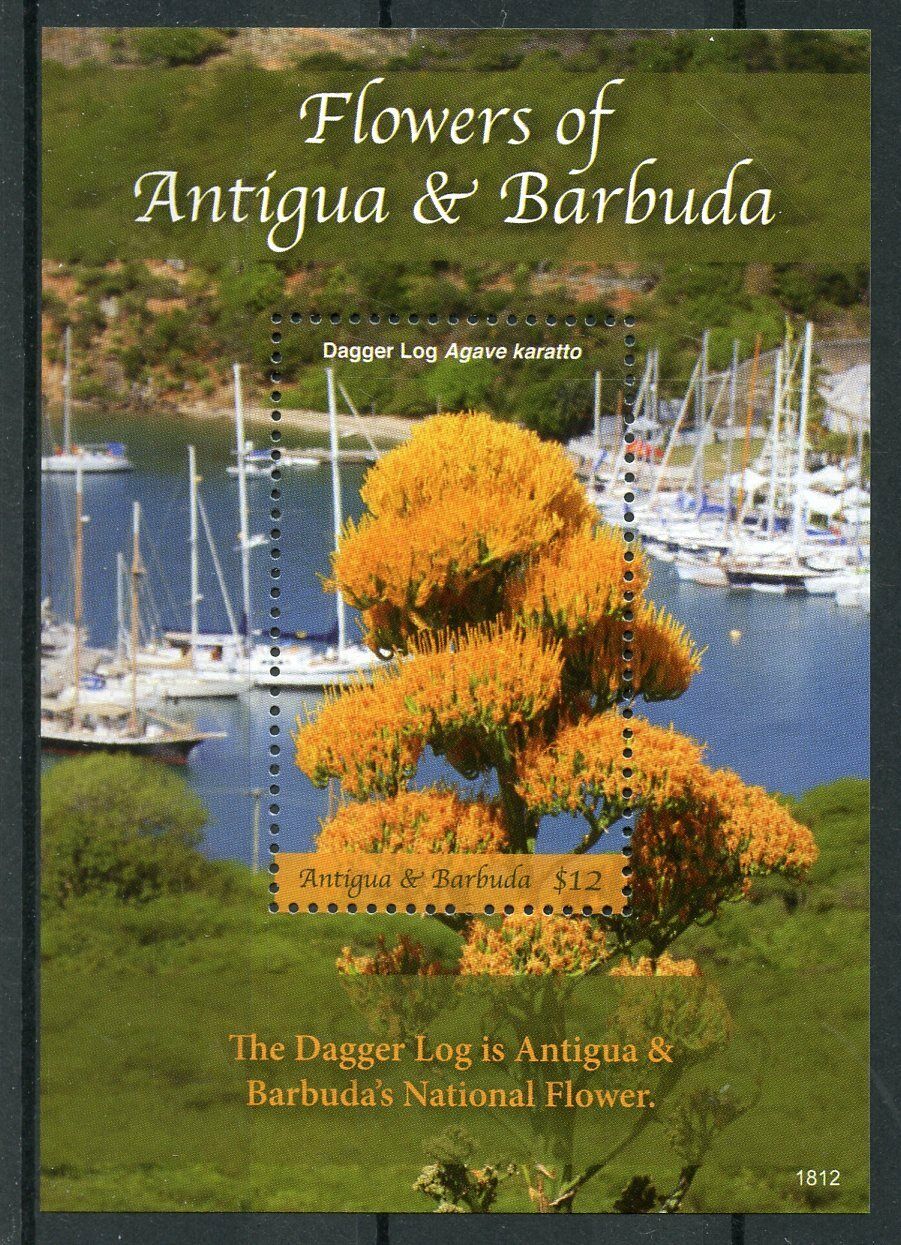 Antigua & Barbuda 2018 MNH Flowers Dagger Log 1v S/S Nature Boats Ships Stamps