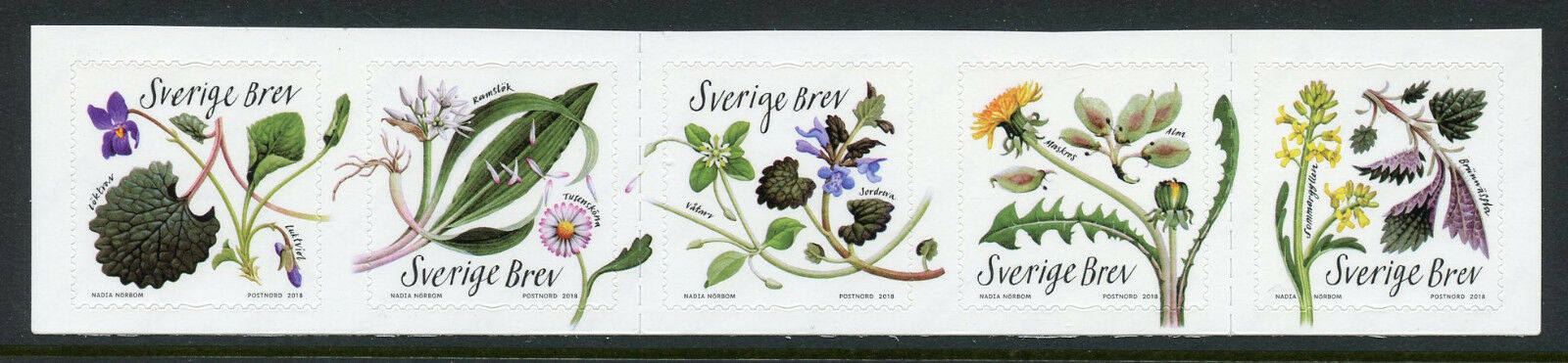 Sweden 2018 MNH Wild Flowers 5v S/A Strip Flora Nature Stamps