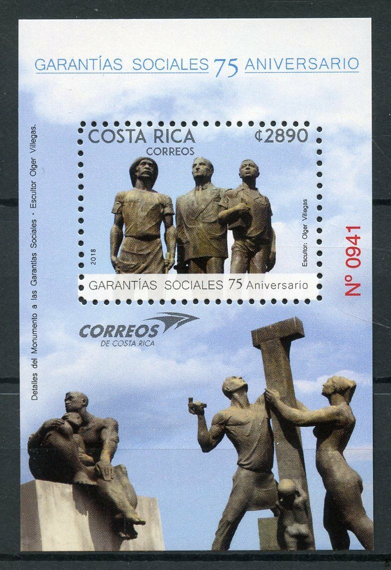 Costa Rica 2018 MNH Social Guarantees 75 Yrs 1v M/S Art Sculpture Stamps