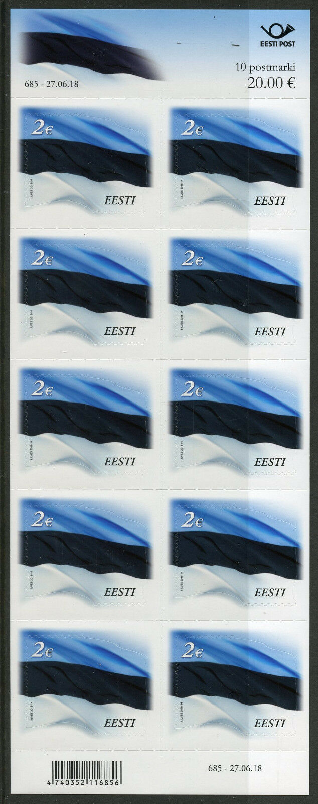 Estonia 2018 MNH Estonian Flag Reprint R/P 10v S/A M/S Flags Natl Emblems Stamps