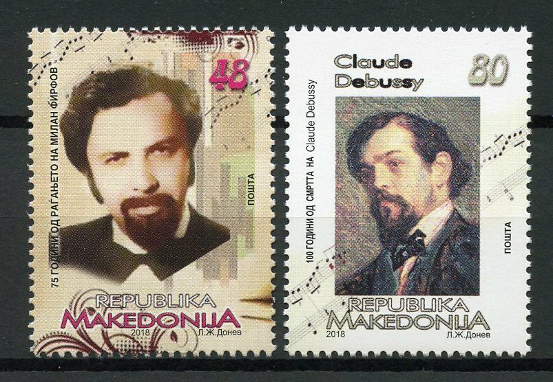 Macedonia 2018 MNH Claude Debussy & Milan Firfov 2v Set Music Composers Stamps