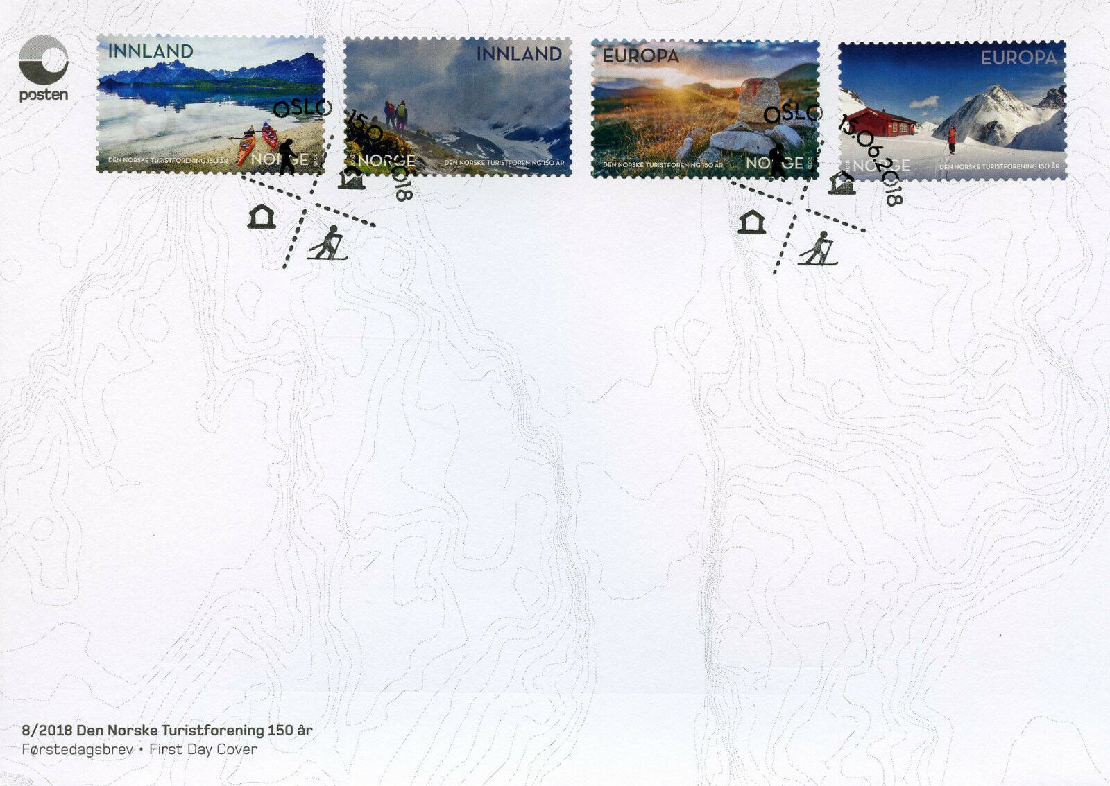 Norway 2018 FDC Trekking Association 150 4v S/A Cover Mountains Tourism Stamps