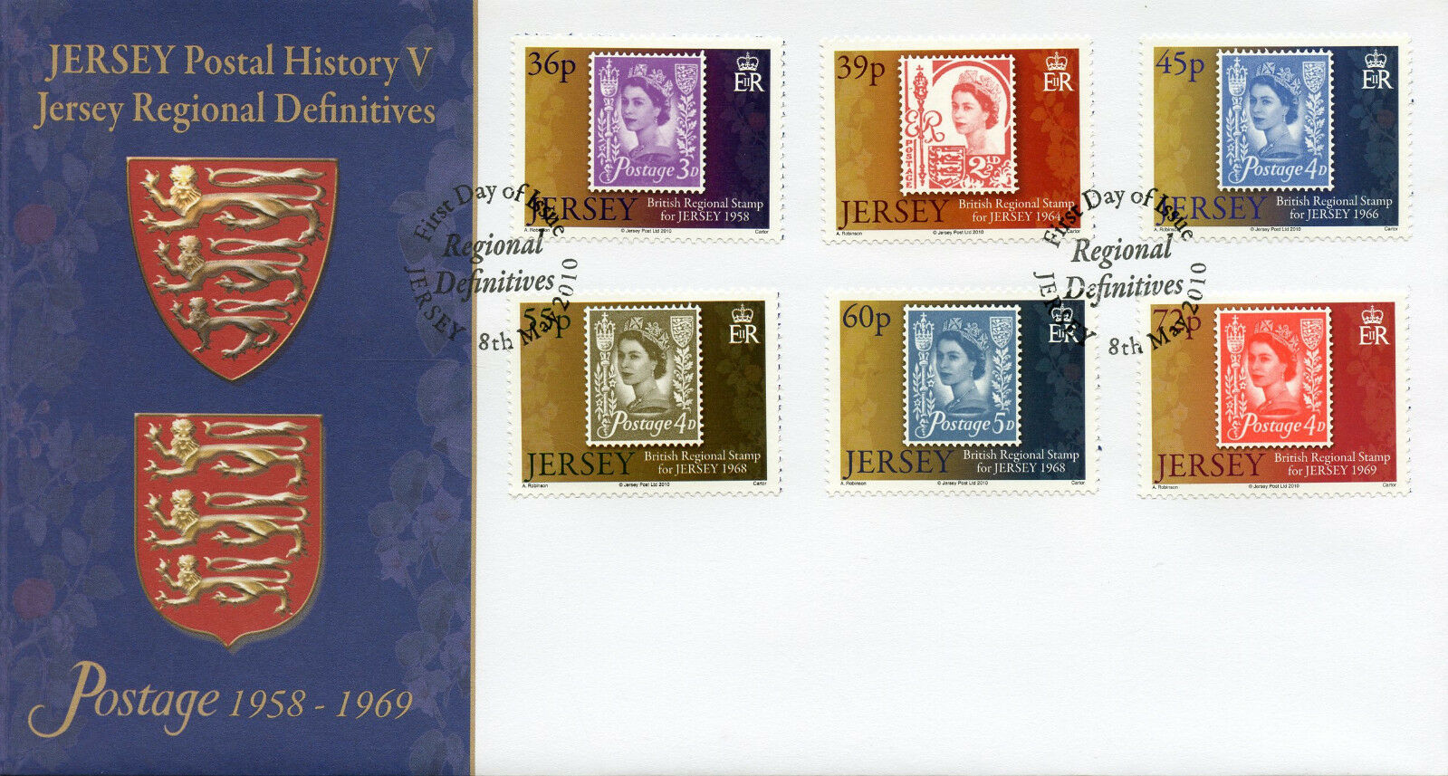 Jersey 2010 FDC Postal History Reg Definitives QEII 6v Cover Stamps-on-Stamps