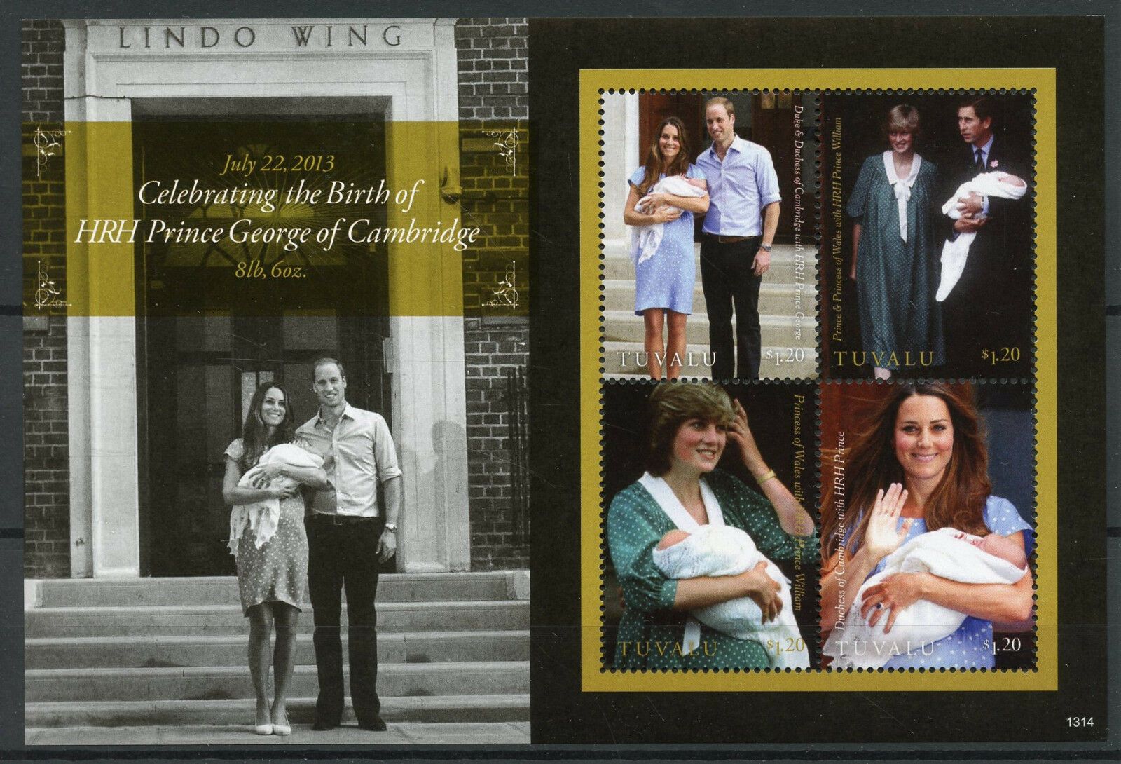 Tuvalu 2013 MNH Royalty Stamps Prince George Royal Baby William & Kate 4v M/S