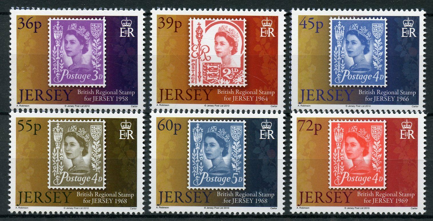 Jersey 2010 MNH Stamps-on-Stamps Stamps Postal History Regional Definitives QEII 6v Set